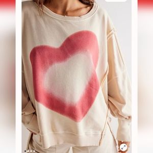 NWT FREE P Camden Graphic Airbrush Spray Heart We The Free Pullover Sweatshirt
